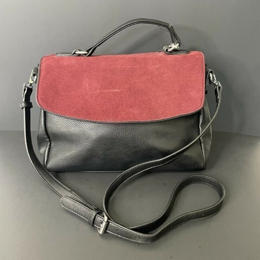 Madison West black peppled leather Medium crossbody bag Burgundy Suede Flap